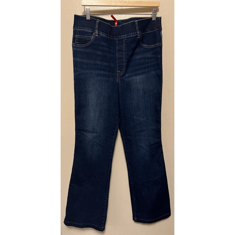 SPANX Jeans Womens Plus Size 1X Boot Cut Dark Blue Long Stretch Denim 33" Inseam